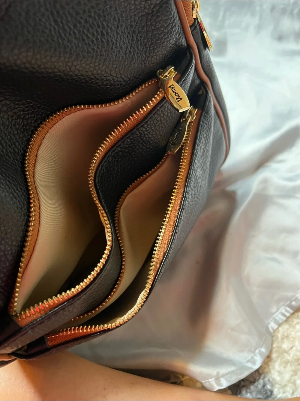 Valentina Italian Black and Tan Leather Convertible backpack Shoulder Purse